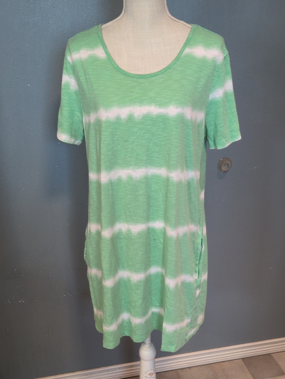 Just Be Tie Dye Scoopneck FlowyCotton Blend Shirt Dress Resortwear Summer Beach